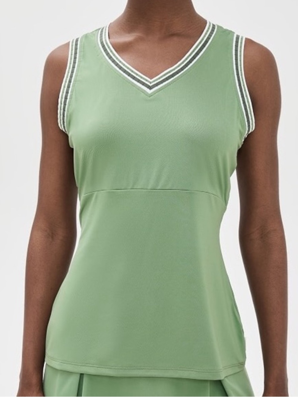 Veronica Beard Head Sportswear Spin Striped-Trim Tank Top Sage Green Large